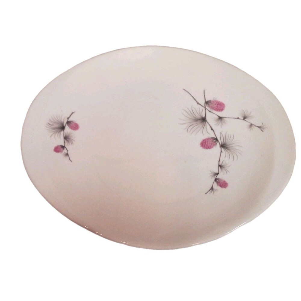 Beautiful Oval White With‎ Purple Accent Design Platter Great Serving